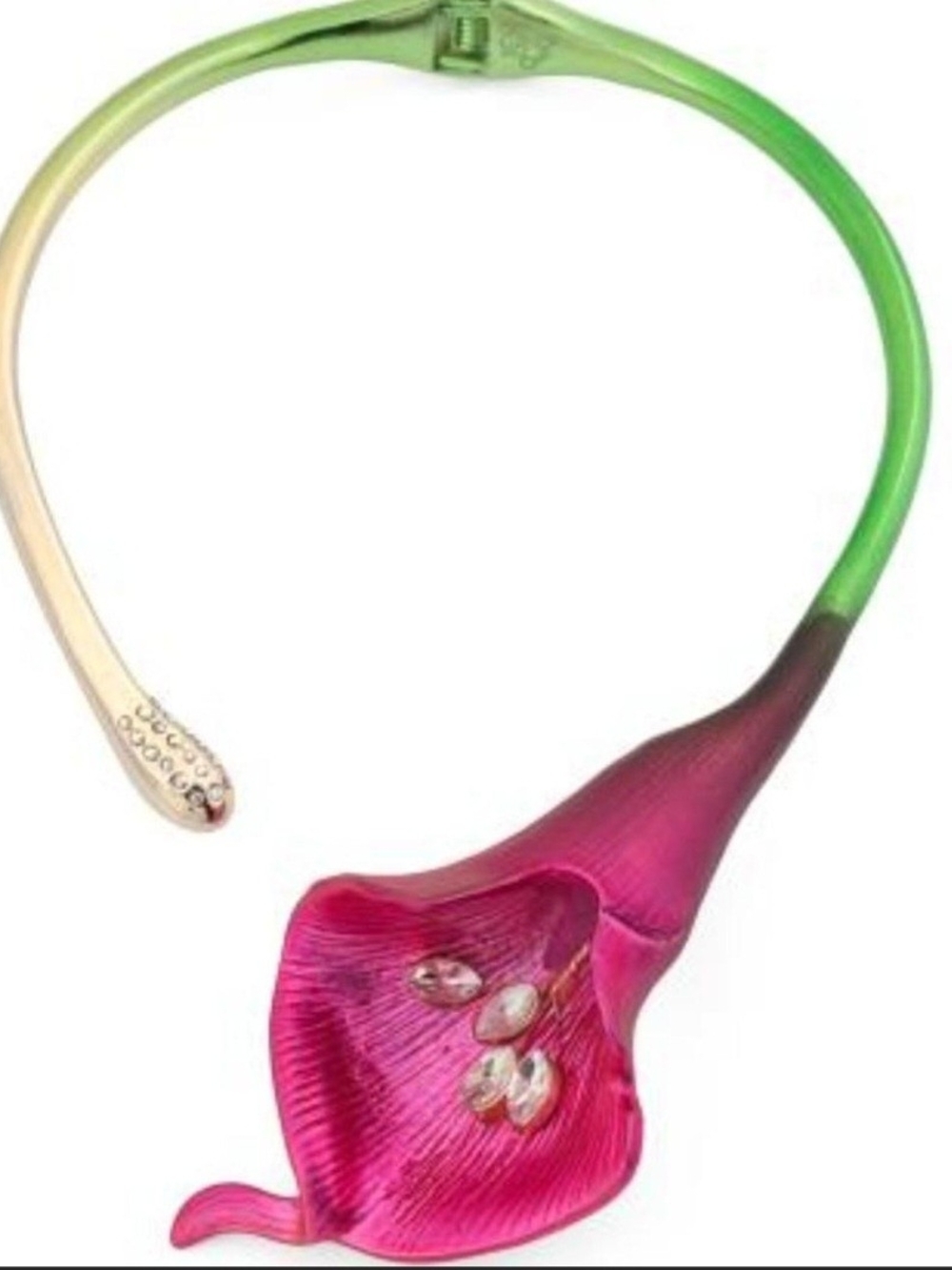 NWT Betsey Johnson Calla Lily Enamel Crystal Collar Necklace Pink Green Gold
